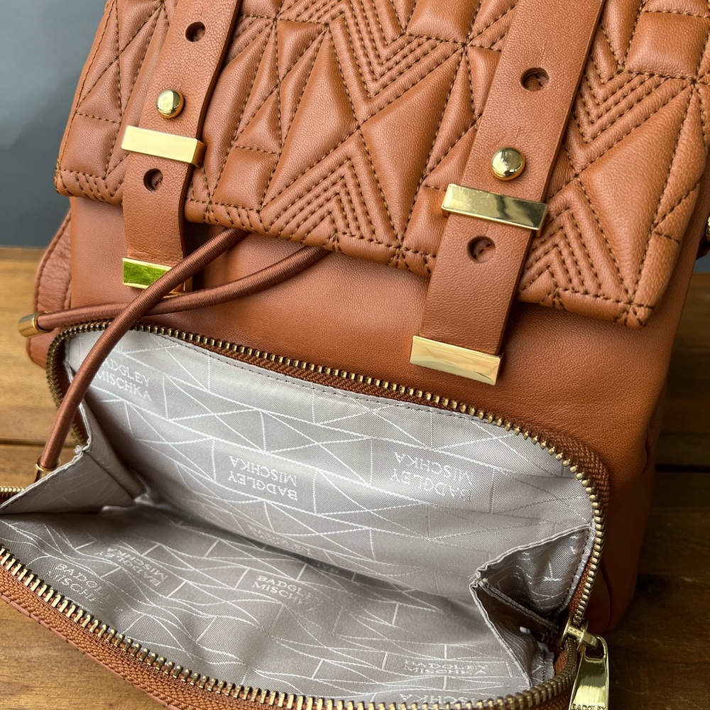 Badgley Mischka Quilted Tan Backpack - Picture 12 of 12
